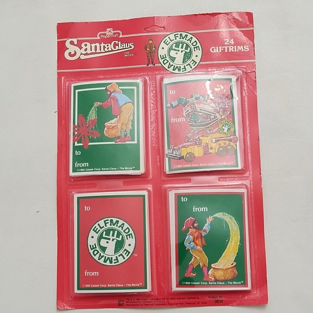 Vintage Papercraft Santa Claus Elfmade 24 Christmas Gift Tags  Multicolor 1980s